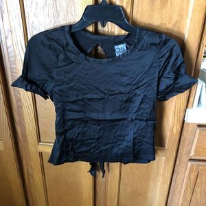 NWT Chaser Y2K Satin Crop Open Back Tie Tee Top Black - S